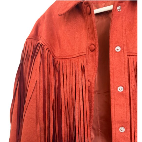 Nasty Gal | Daphnea Paris Rust Red Faux Suede Fringe Jacket Size Small - Picture 4 of 7